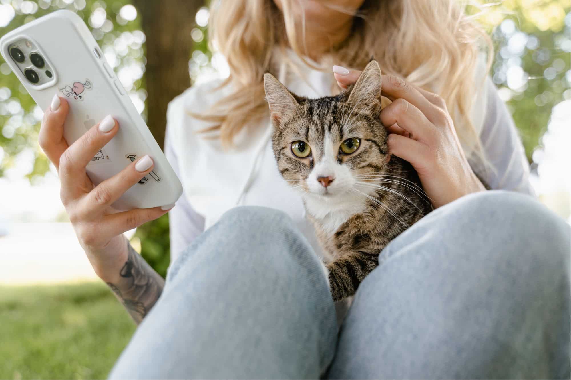 Frau mit Kater und Handy