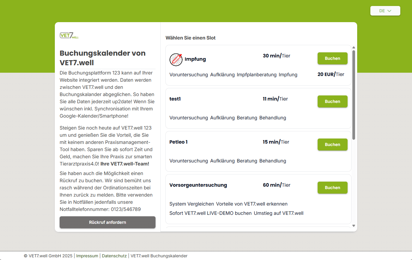 VET7.well Buchungskalender